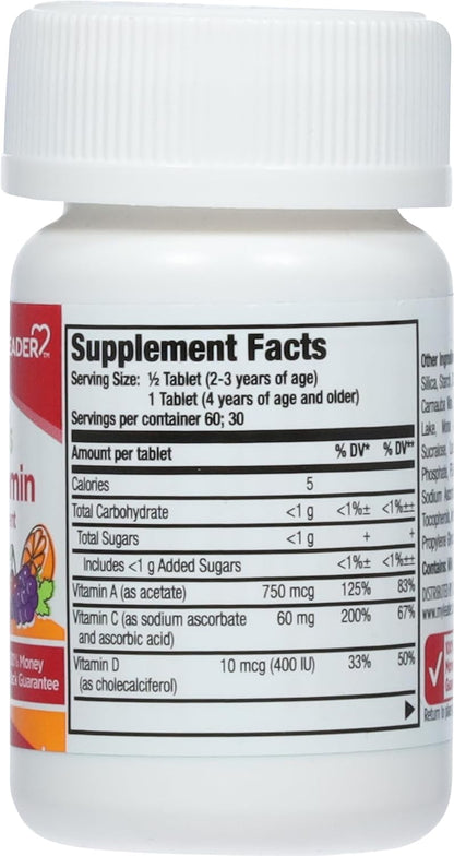 Leader Children's Multivitamin Chewable Tablets Daily Support for Kids, 3 Delicious Fruit Flavours, 30 Tablets