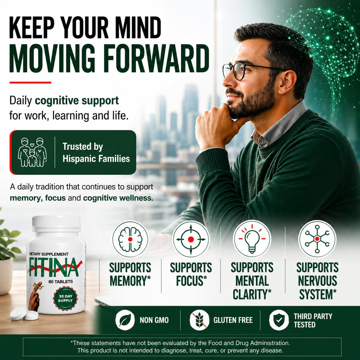 Fitina Brain Supplements for Memory and Focus with Vitamin B6 & Thiamine | High-Dose B Vitamins Nervous System and Cognitive Health Support, Daily Supplement Formula for Adults, 60 Tablets (2-Pack) - görsel 7