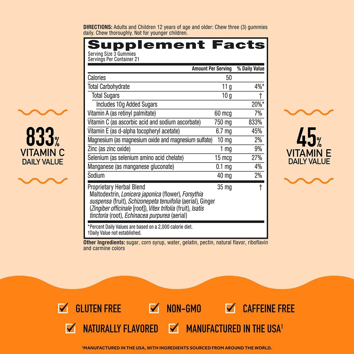 Airborne 750mg Vitamin C Immune Support Gummies, Zesty Orange, 63 Gummies (3-Pack) - görsel 5
