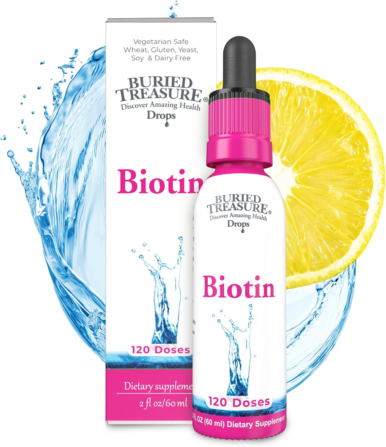 Buried Treasure Biotin Drops - Liquid Vitamin B7 for Hair, Skin & Nails, 60 ml (120 Servings) - görsel 1