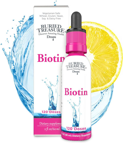 Buried Treasure Biotin Drops - Liquid Vitamin B7 for Hair, Skin & Nails, 60 ml (120 Servings)