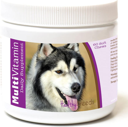 Healthy Breeds Siberian Husky Multivitamin - Vet Recommended Daily Supplement - Bacon Flavoured Soft Chews, 60 Count