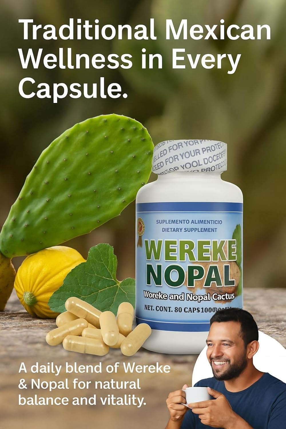 Wereke & Nopal Capsules – 60 Capsules (1000 mg Each) – Natural Herbal Supplement – Traditional Mexican Blend – by Lo + Natural - görsel 3