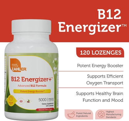 Zahler Energizer+ Vitamin B12 5000 mcg Lozenges, Natural Cherry Flavour, 120 Lozenges