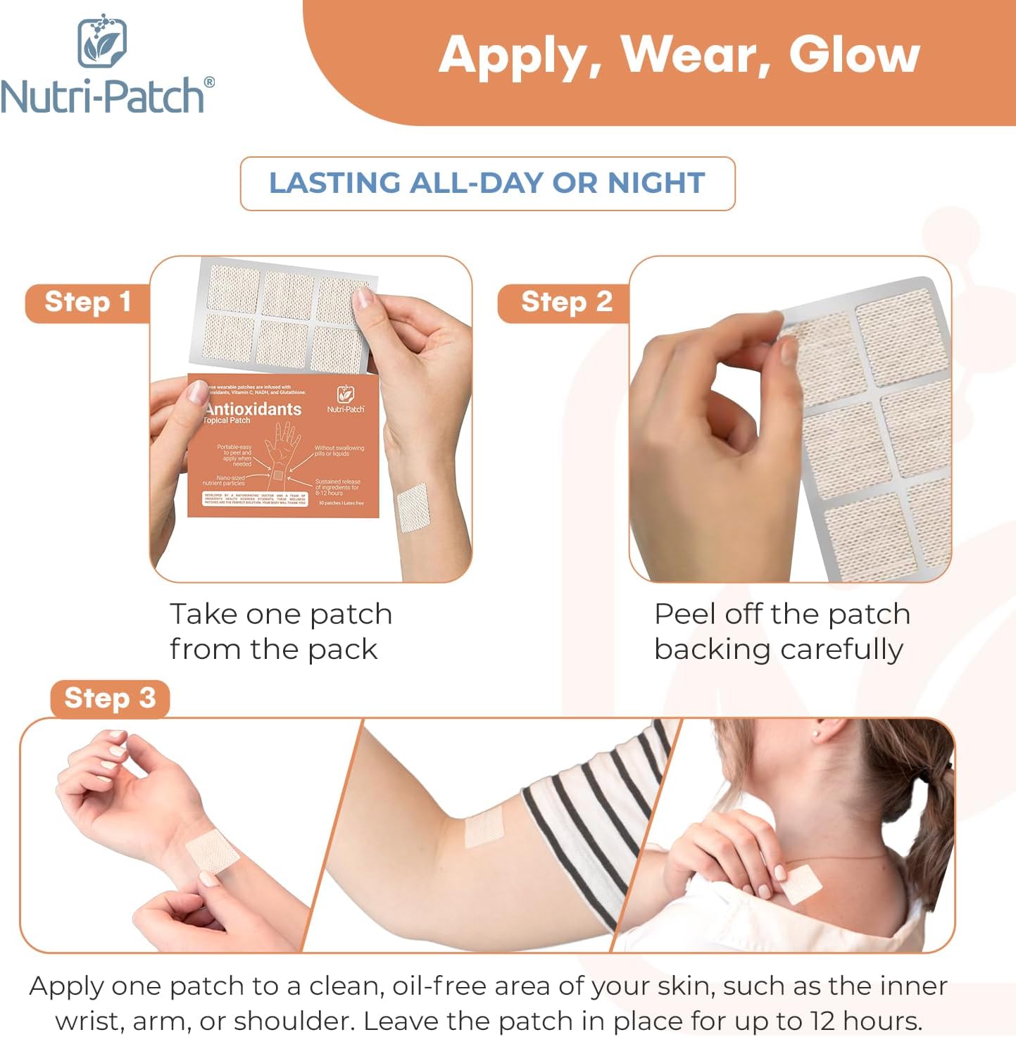 NUTRI-PATCH® Antioxidants Topical Patch, Infused with NADH, Glutathione, Coenzyme Q10, NAC, and Nutrients (30/Pack) - görsel 5