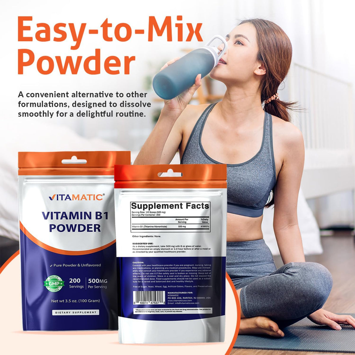 Vitamatic Vitamin B1 Pure Powder - 100 Grams (Thiamine Mononitrate) - görsel 3
