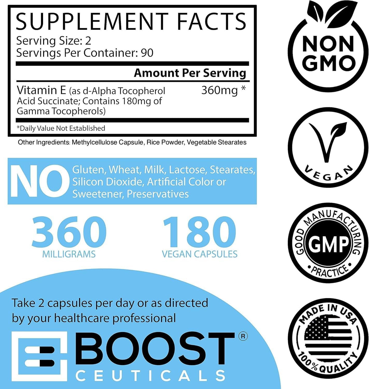 BoostCeuticals Gamma E 90mg Mixed Tocopherols - 180 Vegan Capsules - görsel 7