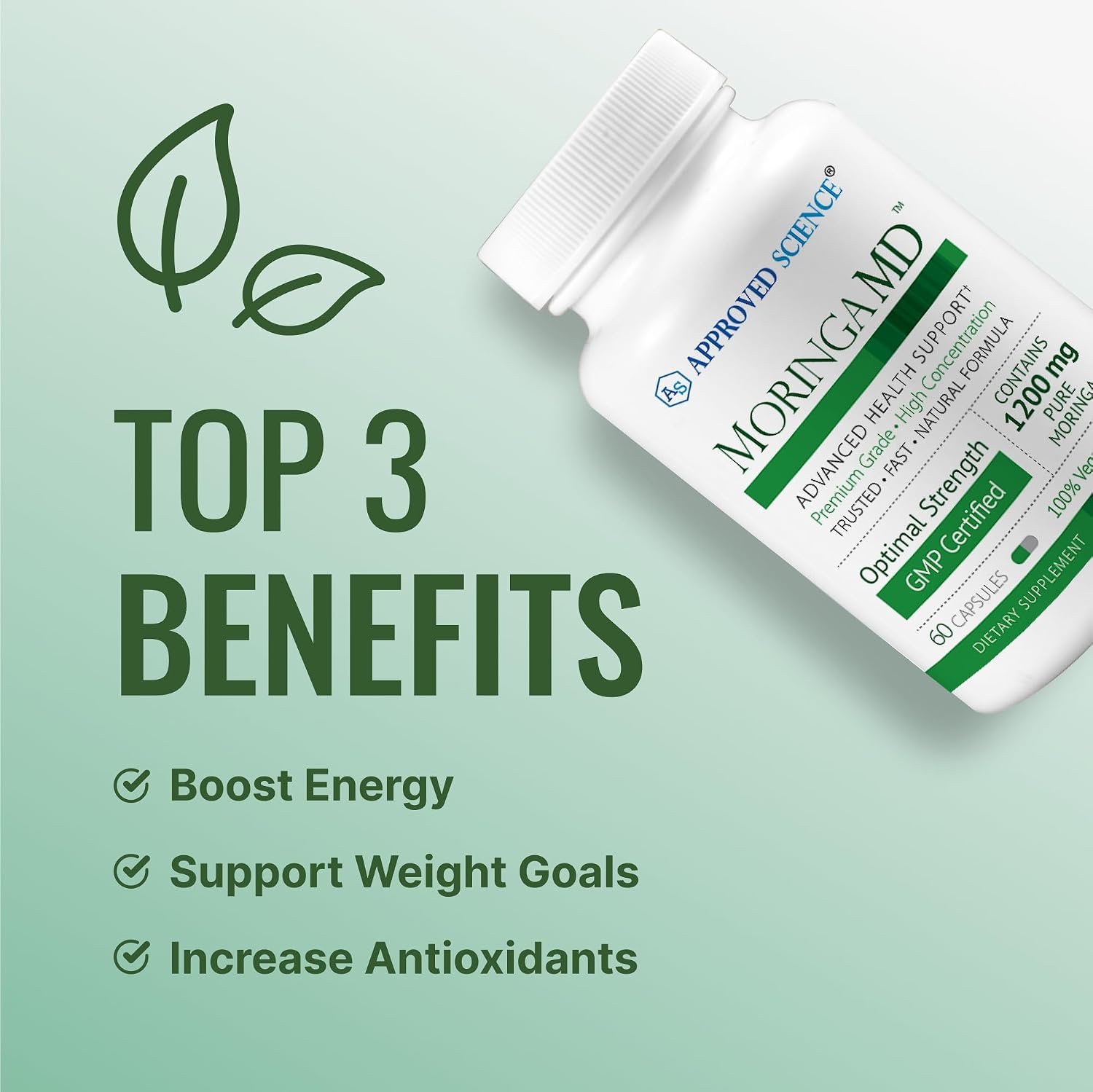 Approved Science MoringaMD - Moringa Oleifera Supplement - 1200 mg Per Serving, 4:1 Moringa Leaf Extract - Vegan Capsules - Non-GM - 60 Capsules per Bottle - Pack of 3 - görsel 5