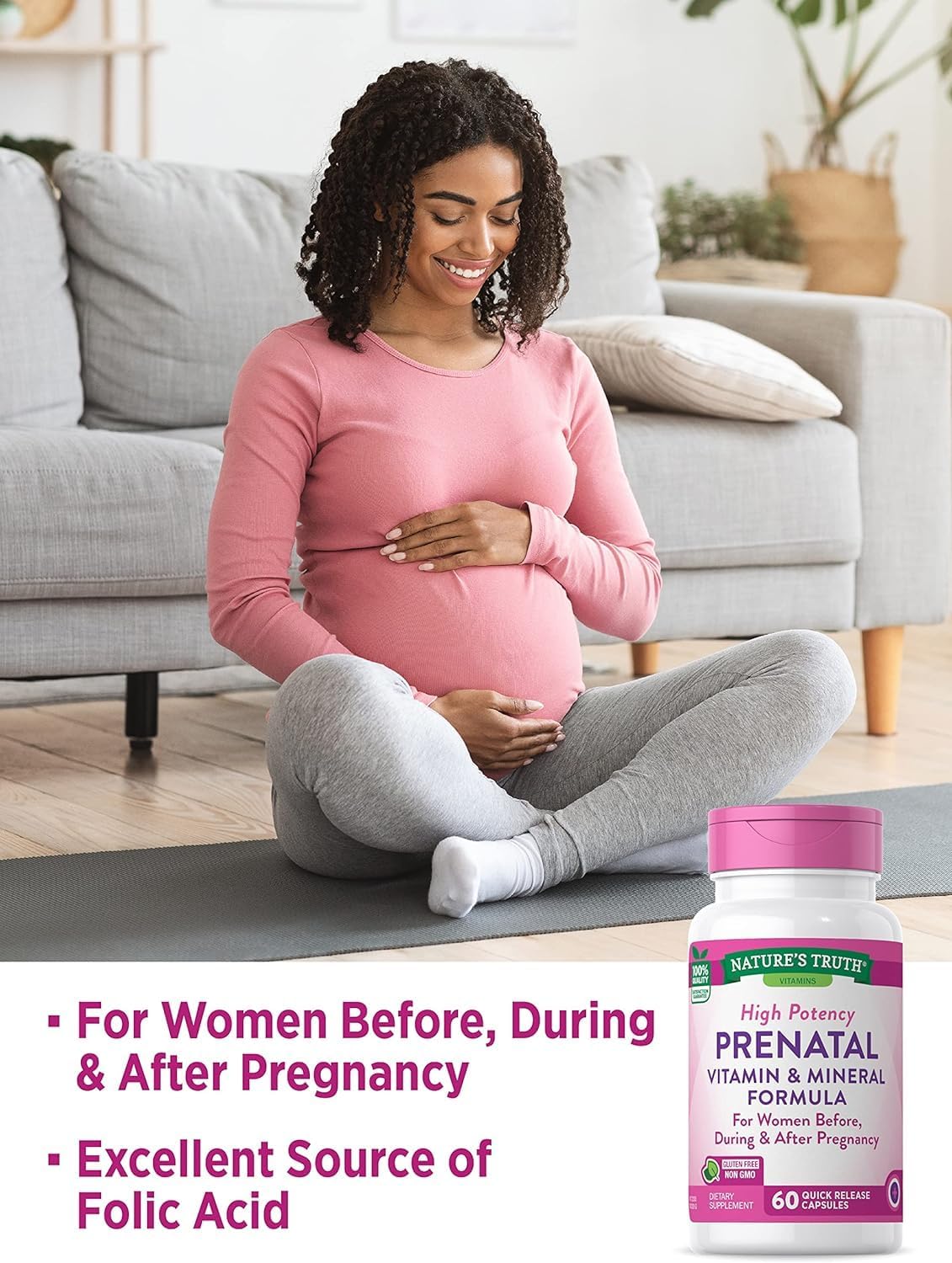 Prenatal Vitamins with Folic Acid - 60 Capsules (Pack of 2) by Nature's Truth - görsel 3
