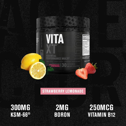 Jacked Factory Vita XT Performance Vitamin Powder - Daily Multivitamin Powder for Men with KSM-66 Ashwagandha, Prebiotic Fibre, and Essential Vitamins - Strawberry Lemonade, 30 Servings