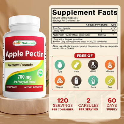 Best Naturals Apple Pectin 700 mg, 120 Capsules