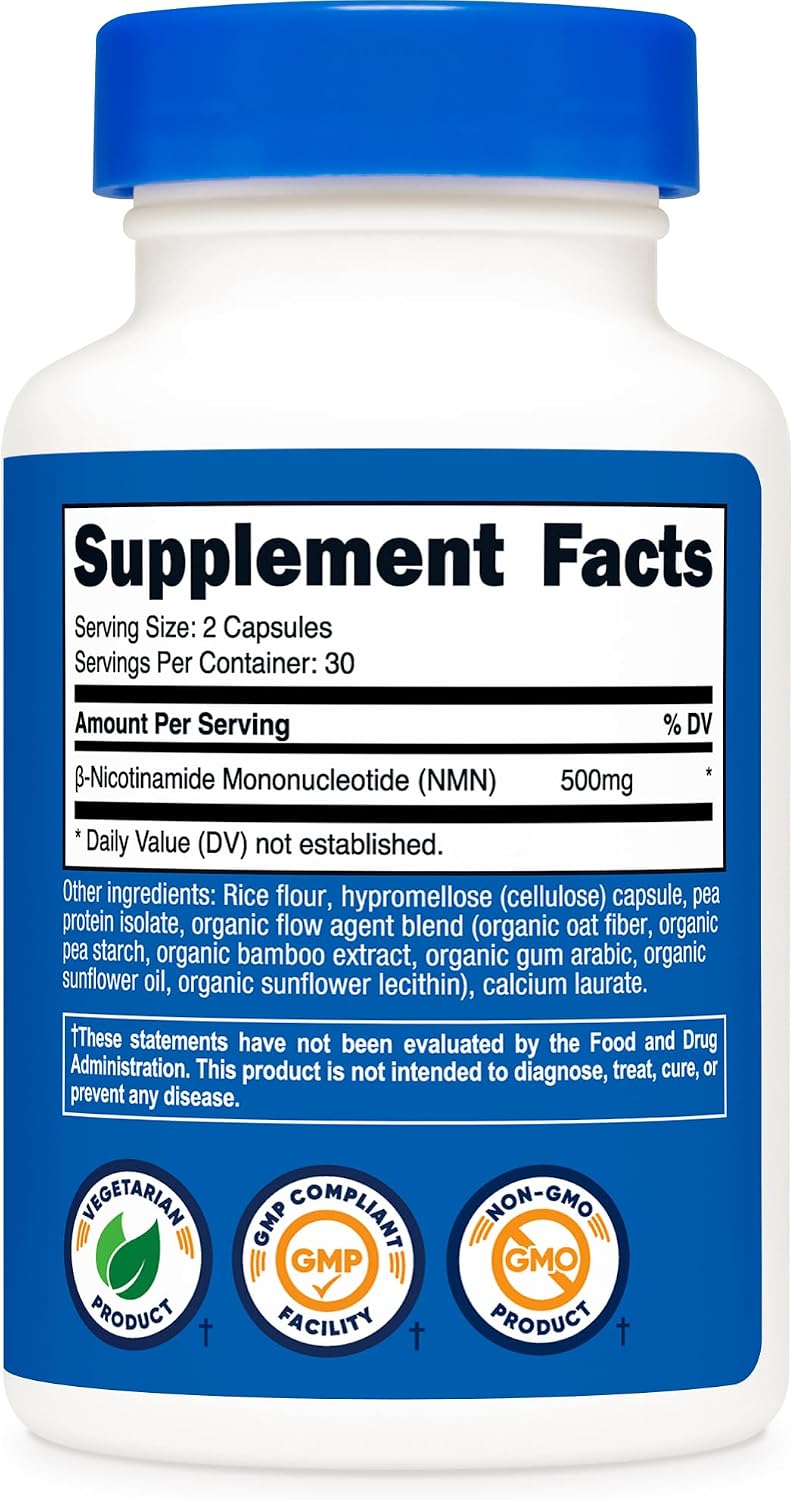 Nutricost NMN (Nicotinamide Mononucleotide) 500mg, 60 Capsules – Vegetarian Friendly, Gluten-free, Non-GMO - görsel 4