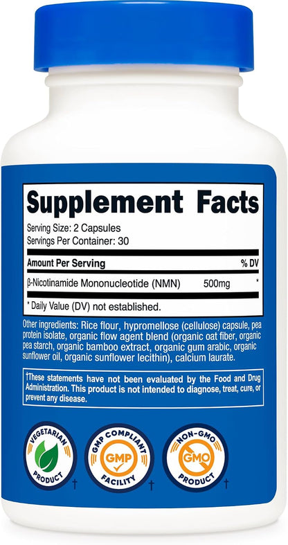 Nutricost NMN (Nicotinamide Mononucleotide) 500mg, 60 Capsules – Vegetarian Friendly, Gluten-free, Non-GMO