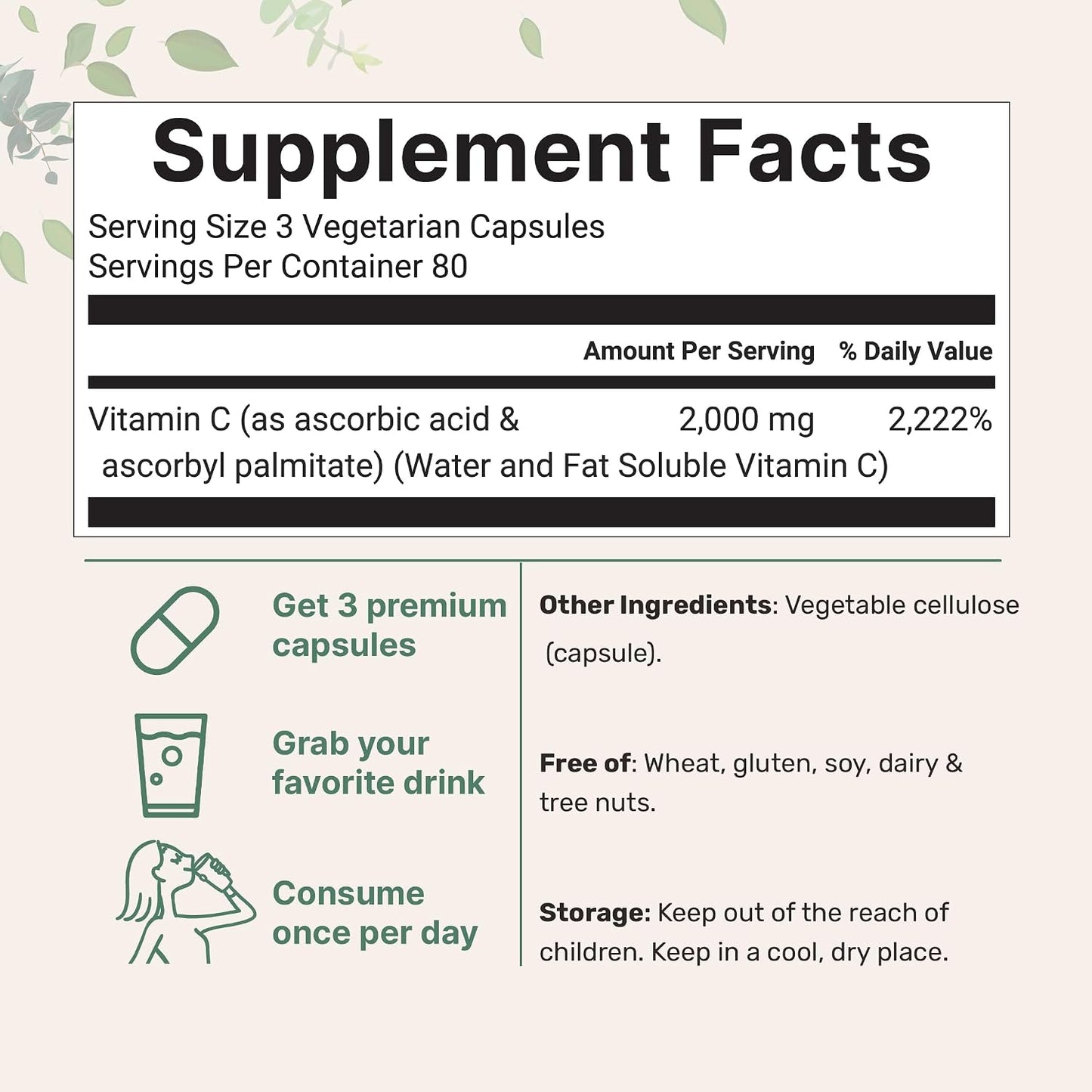 Pure Vitamin C 2,000mg, 240 Veggie Capsules – Dual Solubility, Non-GMO - görsel 2