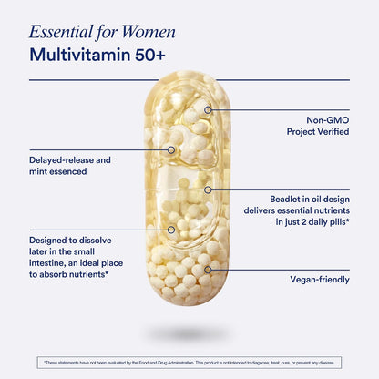 Ritual Essential for Women 50+ Daily Multivitamin – Vegan, Non-GM, Delayed-Release Capsules with Omega-3 DHA, Folate, Vitamin D3, Magnesium – 60 Capsules (30 Servings)