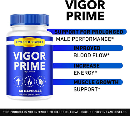 Vigour Prime Capsules, Official VigorPrime for Men Food Supplement Advanced Premium Formula - All Natural, 60 Capsules for 1 Month