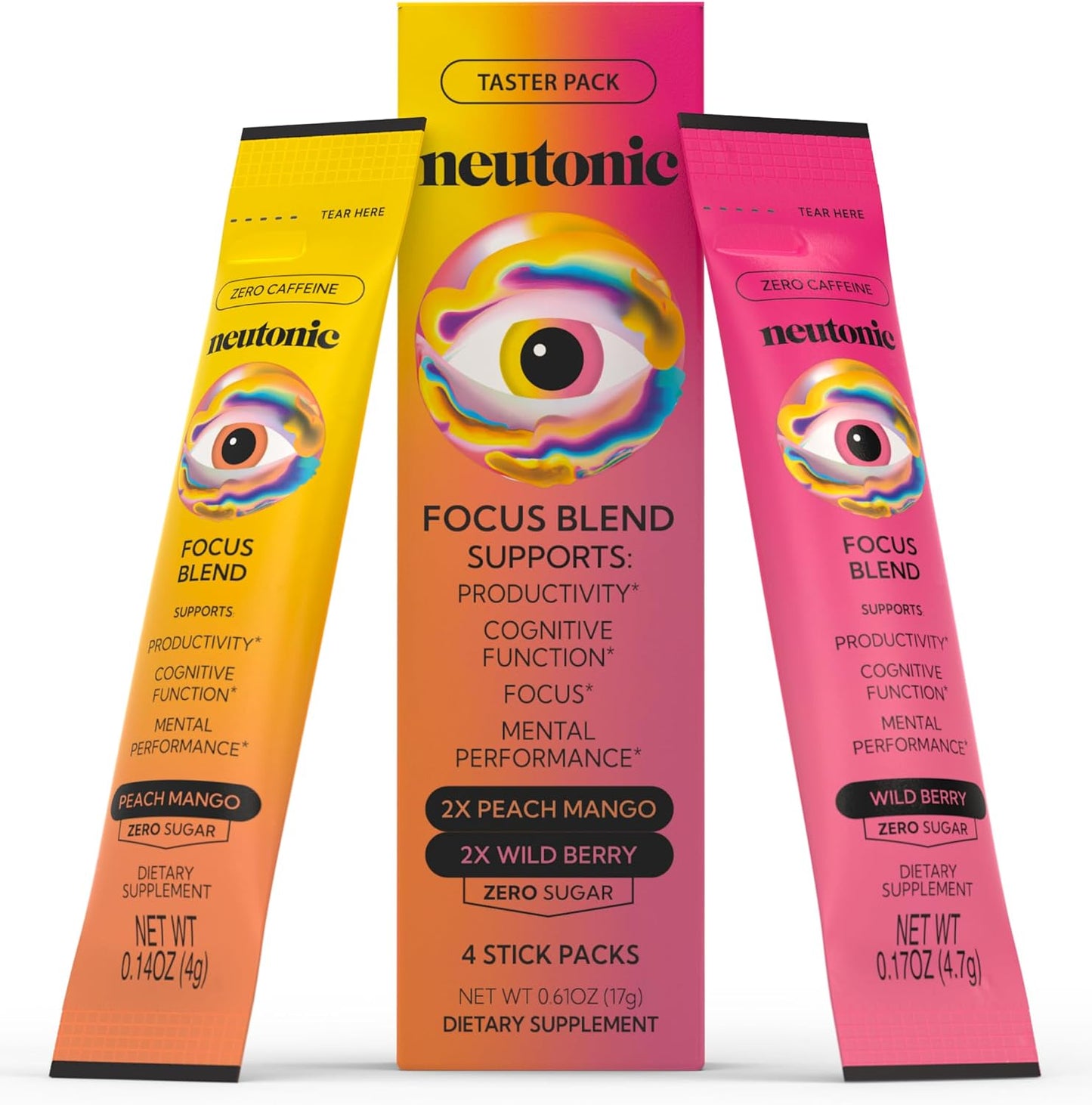 Neutonic Nootropic Focus Blend Powder - Peach Mango & Wild Berry (4 Sticks) - görsel 1