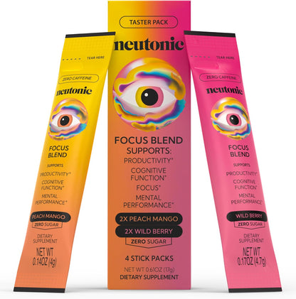 Neutonic Nootropic Focus Blend Powder - Peach Mango & Wild Berry (4 Sticks)
