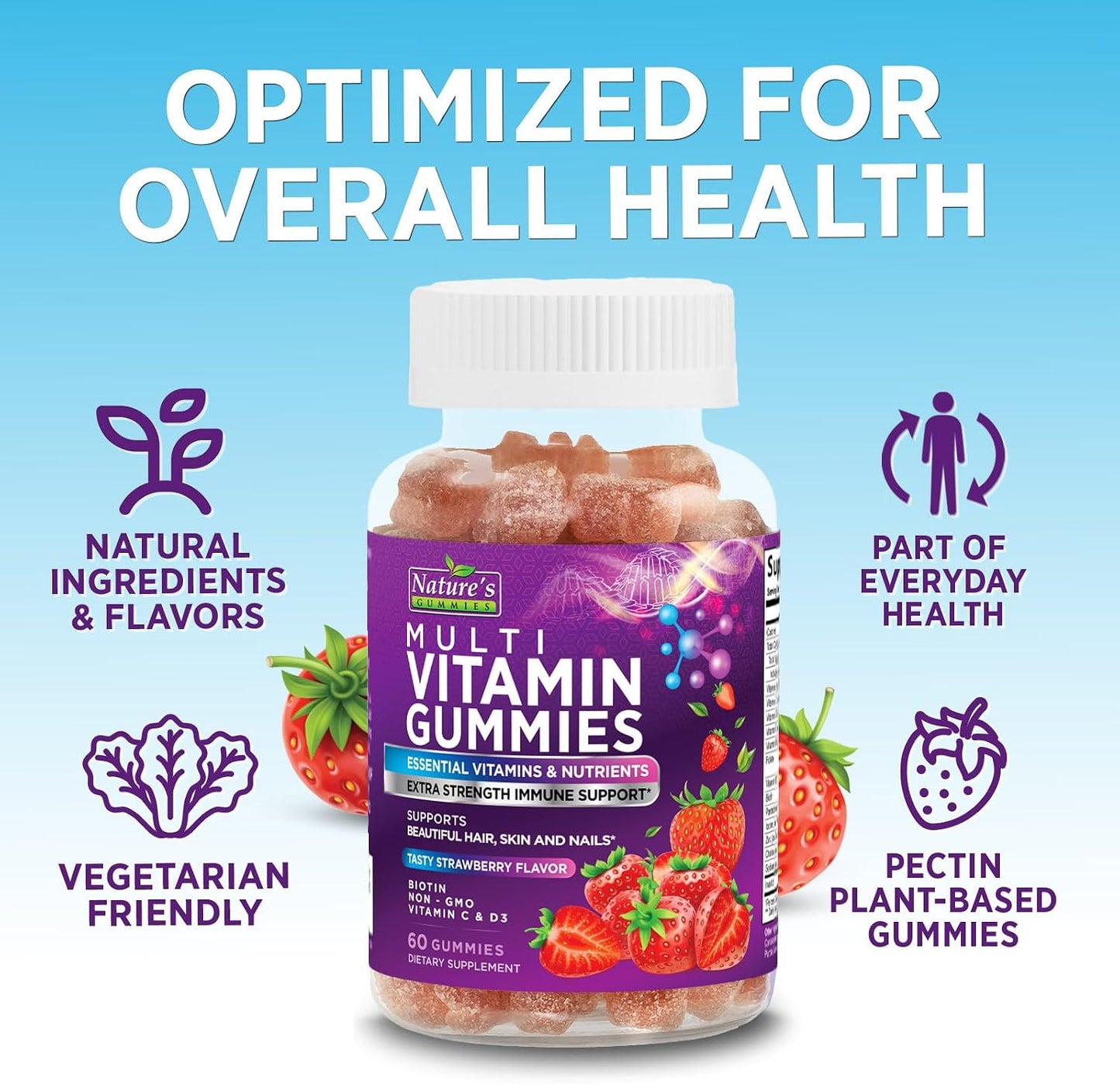 Multivitamin Gummies for Adults – Complete Chewable Multivitamin for Women & Men – Essential Vitamins with A, C, D, E & High-Strength B12 – Vegetarian Gummy Vitamins – 60 Gummies - görsel 7