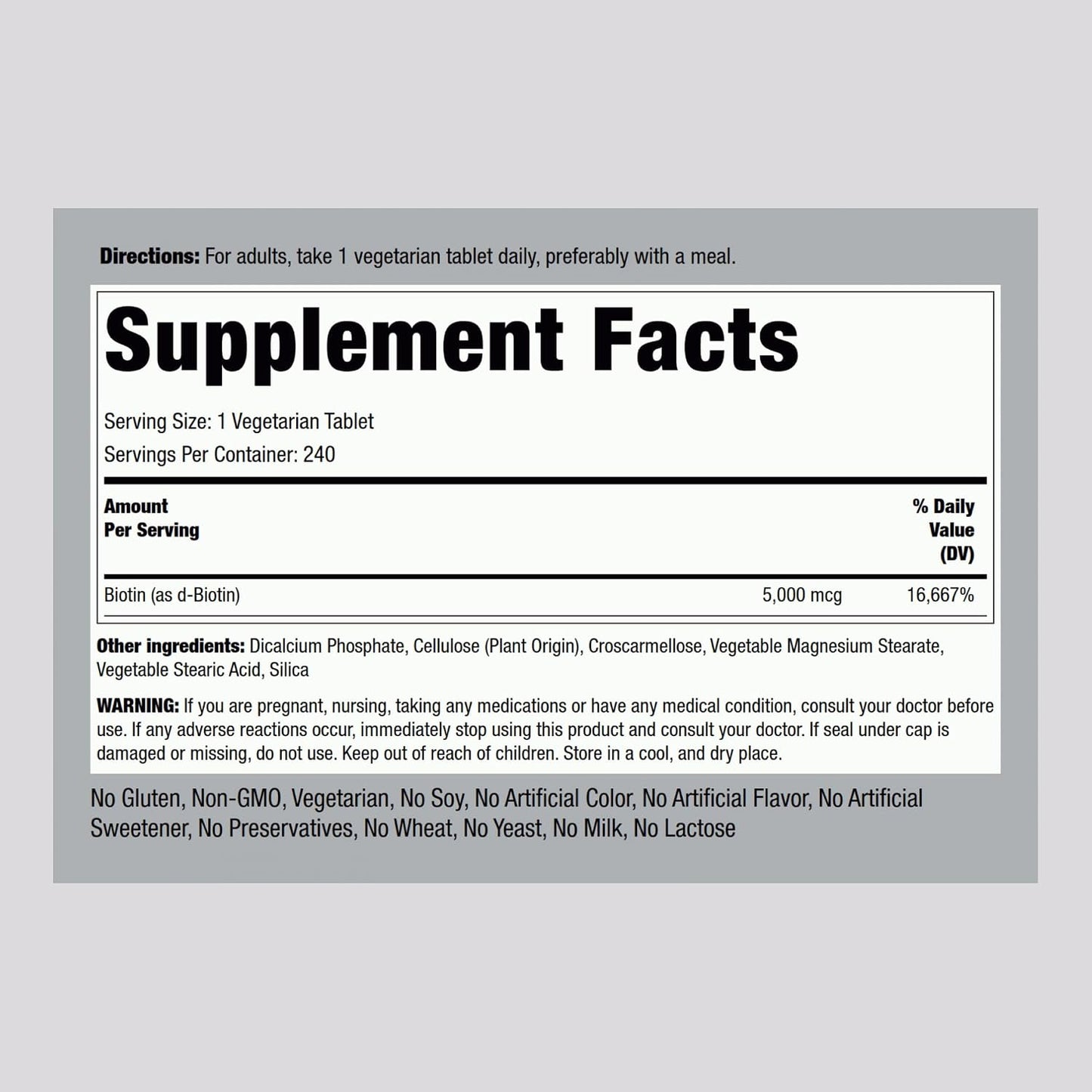 Piping Rock Biotin 5000mcg, 240 Tablets - görsel 2