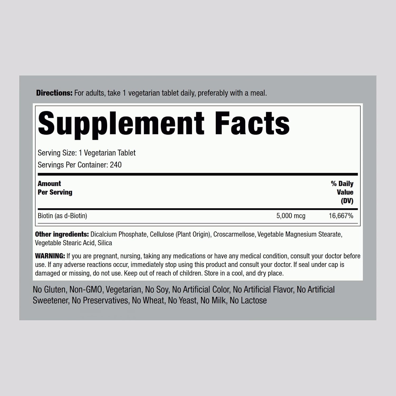 Piping Rock Biotin 5000mcg, 240 Tablets - görsel 2