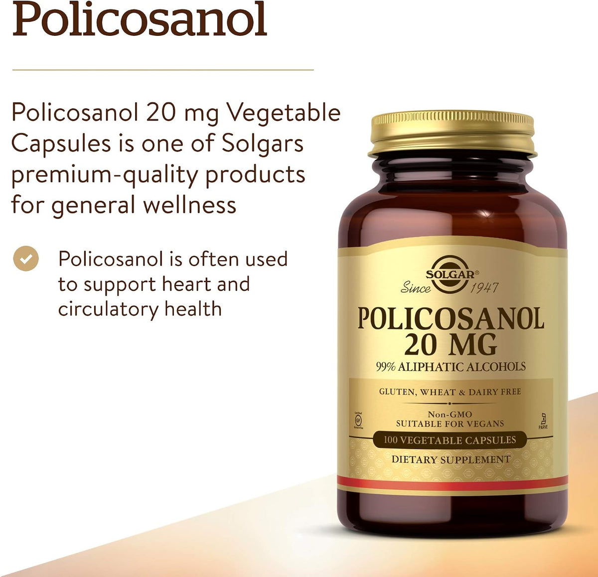 Solgar Policosanol 20 mg - 100 Vegetable Capsules - Heart Health Support - görsel 3