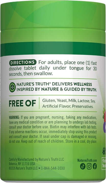Nature's Truth Biotin 5000mcg Fast Dissolve Tablets - Natural Berry Flavour - 78 Count