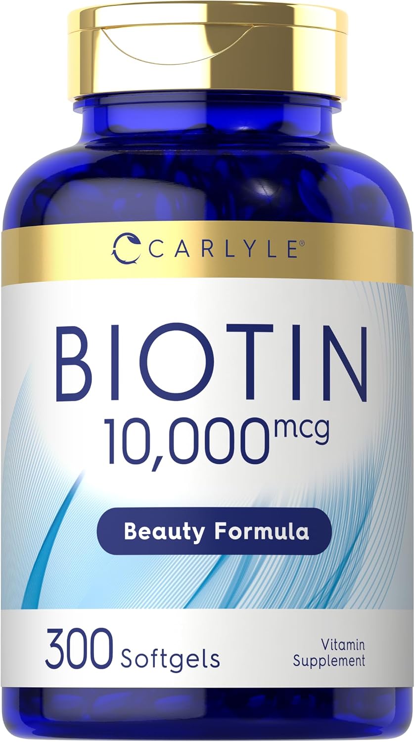 Carlyle Biotin 10000mcg, 300 Softgels - High Strength for Hair, Skin, and Nails - görsel 1