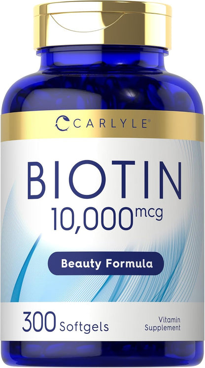 Carlyle Biotin 10000mcg, 300 Softgels - High Strength for Hair, Skin, and Nails