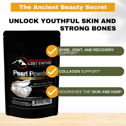 Lost Empire Herbs Pearl Powder Micronised & Fermented – Supplement for Skin, Hair, Nails, and Bones (50 Grammes)