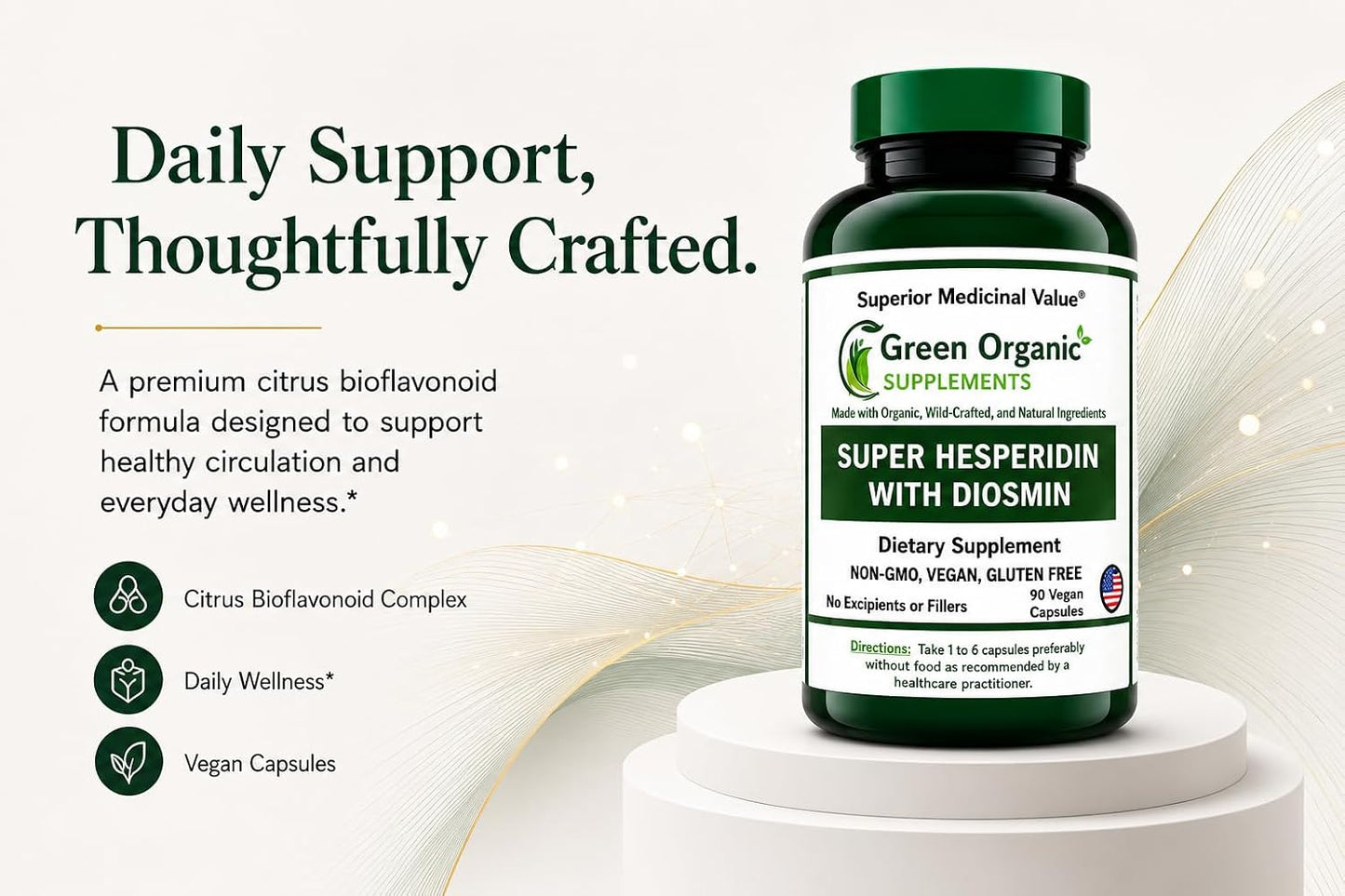 Green Organic Supplements Super Hesperidin with Diosmin, Narangin Hand Made, Non-GMO, Vegan & Gluten-free - görsel 2