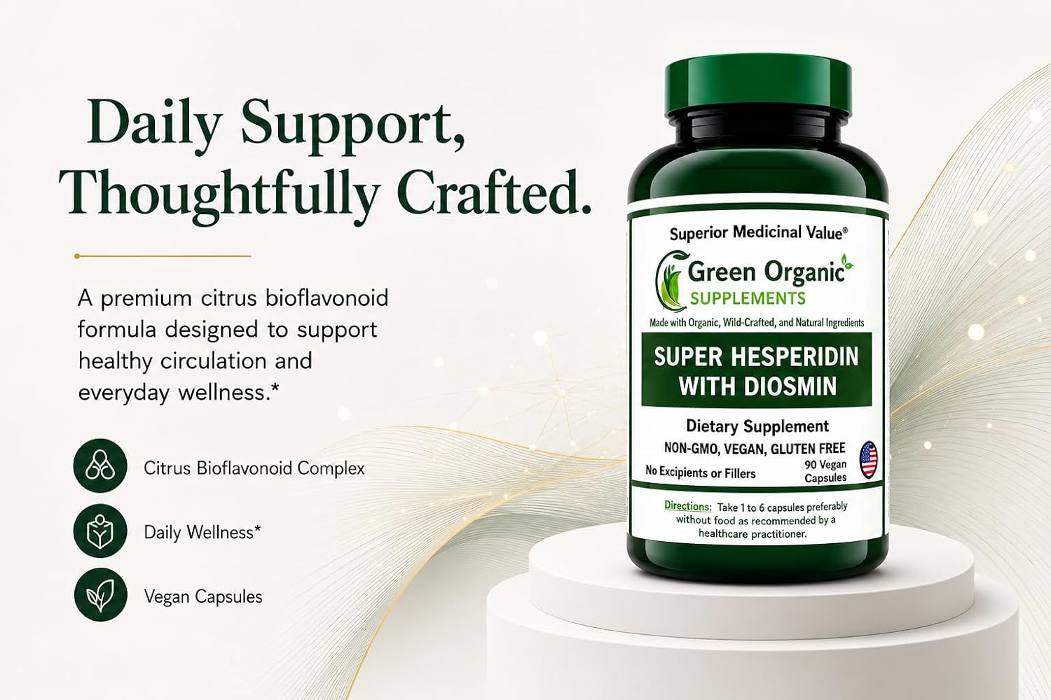 Green Organic Supplements Super Hesperidin with Diosmin, Narangin Hand Made, Non-GMO, Vegan & Gluten-free - görsel 2