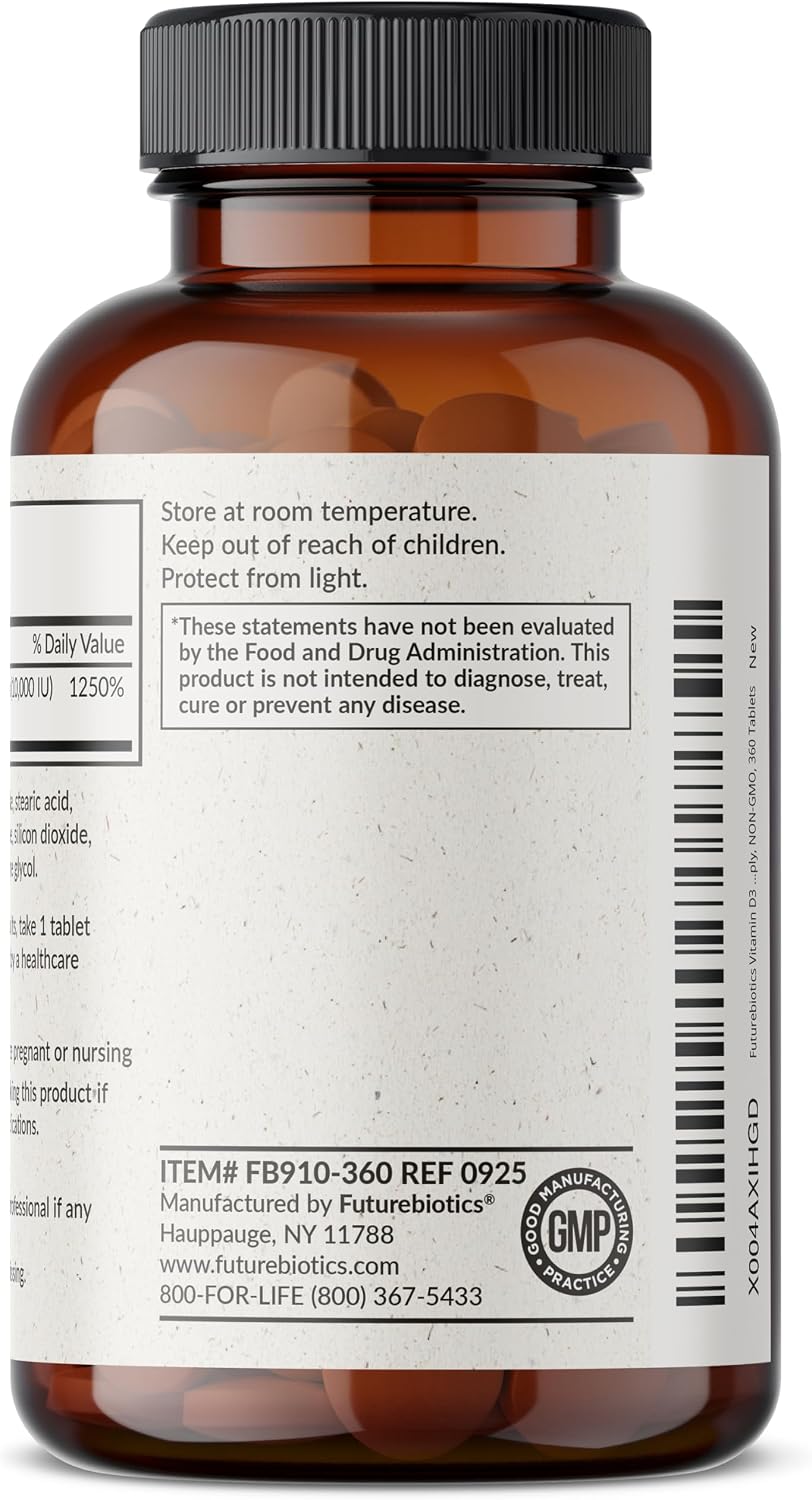 Futurebiotics Vitamin D3 10,000 IU (250 mcg) - 360 Tablets - görsel 7