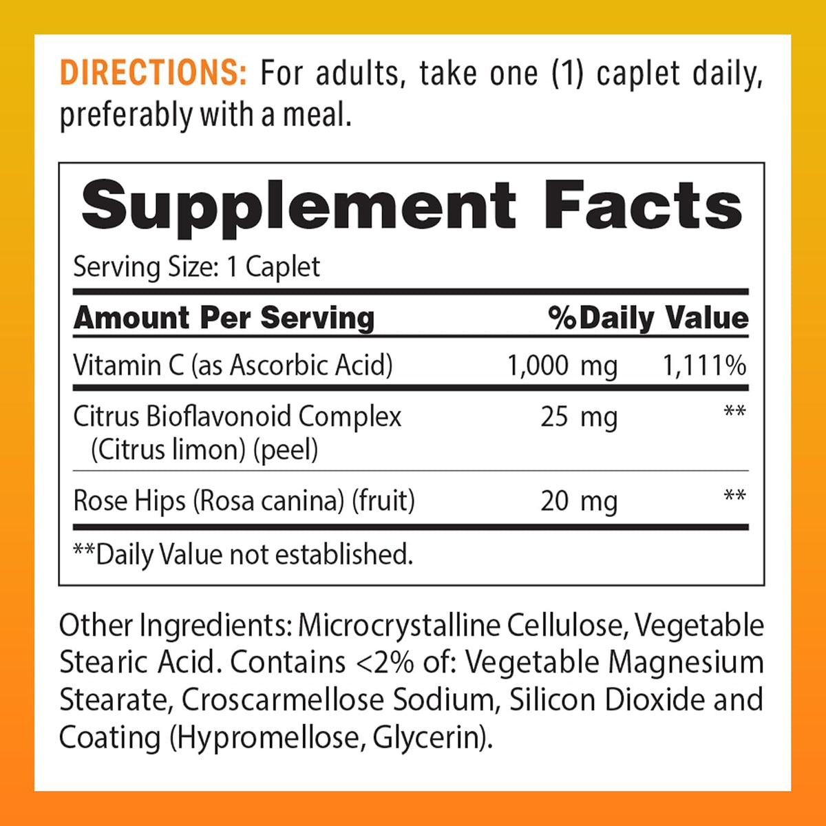 Vitamin World C-1000 mg with Bioflavonoids and Wild Rose HIPS Vitamin C, 250 Coated Caplets - görsel 2