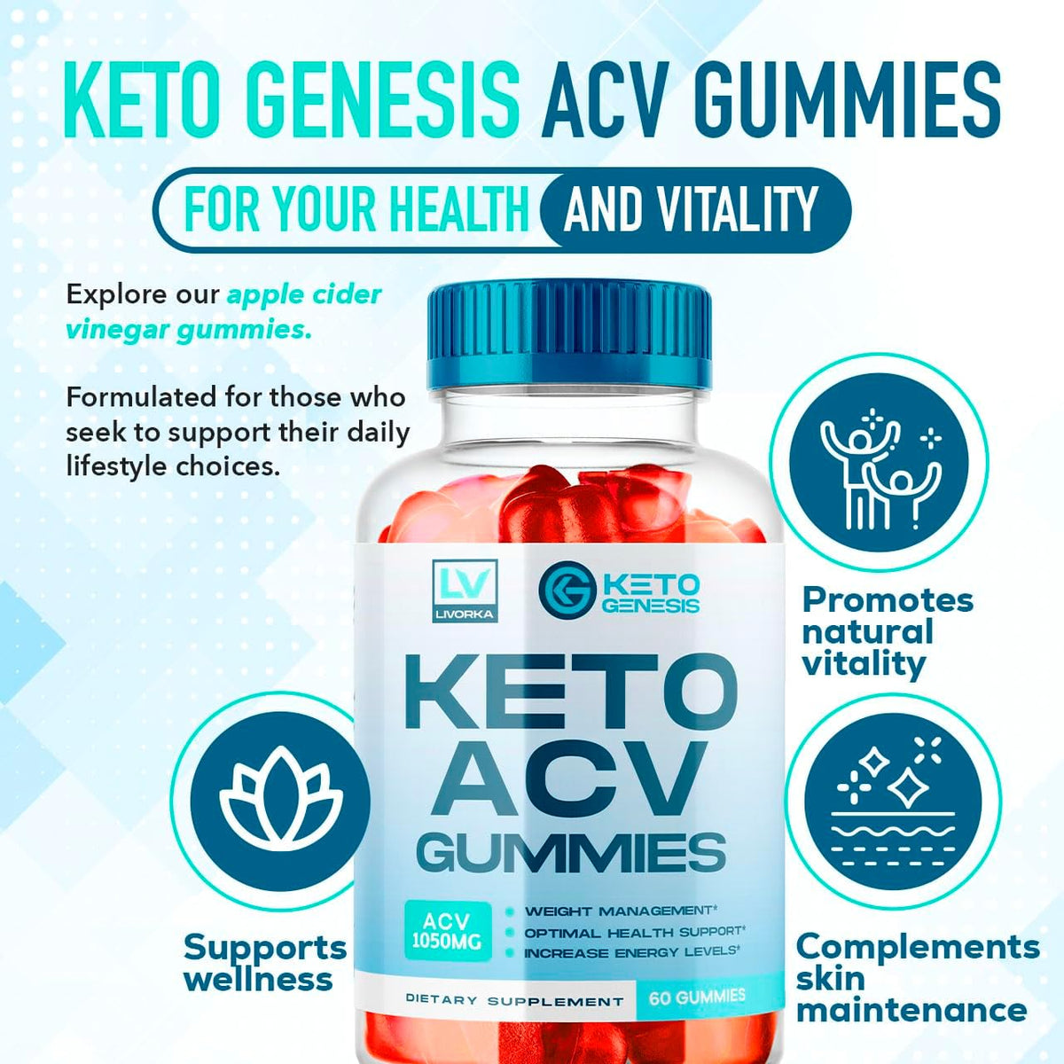 Keto Genesis Keto ACV Gummies Advanced - Apple Cider Vinegar Gummies, 3 Pack (180 Gummies) - görsel 2