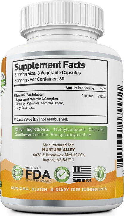 Nurture Alley Liposomal Vitamin C 2100mg - 180 Capsules | High Absorption Formula