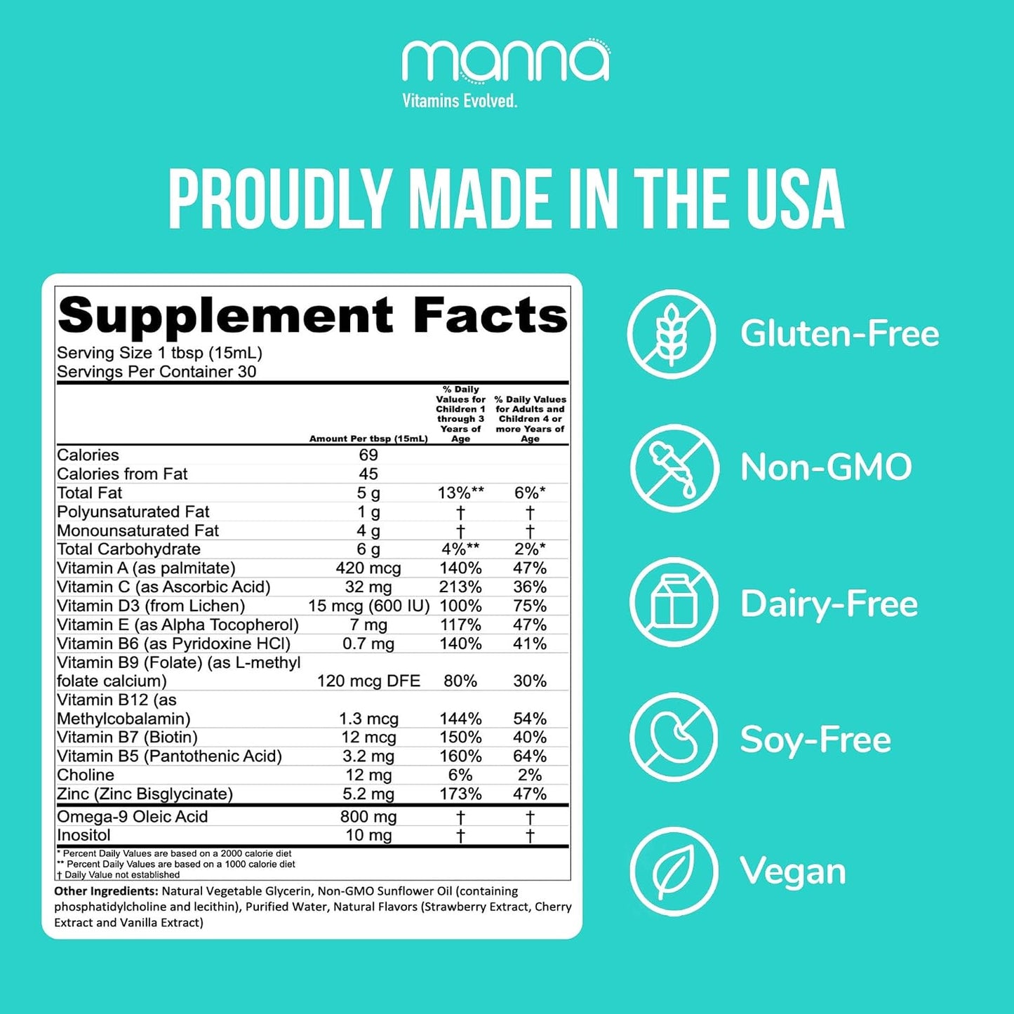 Manna Vitamins Evolved Liposomal Children's Multivitamin – Liquid Multivitamin for Kids with Vitamin D3, A, B12, C, Zinc & More - görsel 2