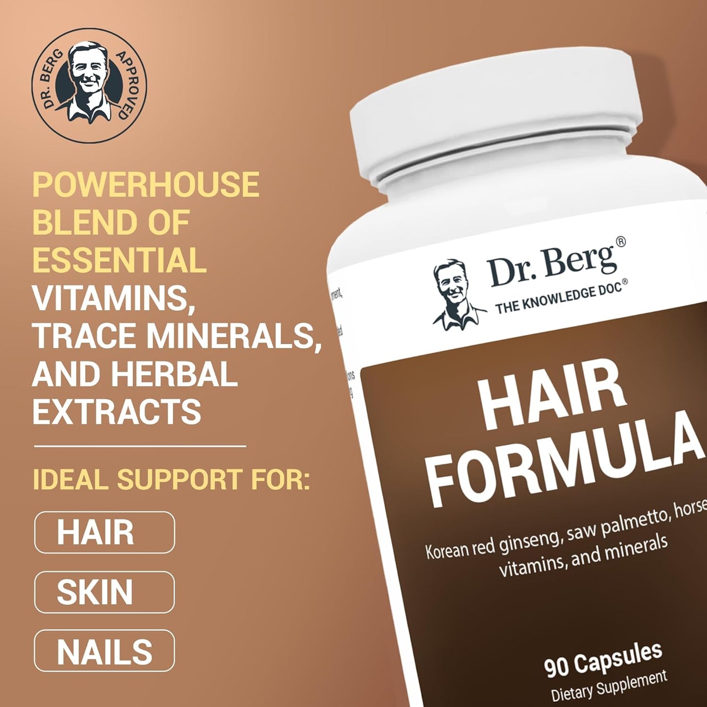 Dr. Berg All-in-One Vitamins for Hair, Skin & Nails - Advanced Formula with Biotin, Saw Palmetto, DHT Blocker & Trace Minerals - 90 Veg Capsules - görsel 2