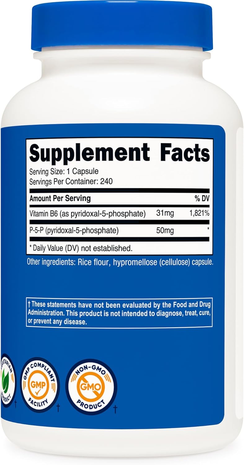 Nutricost P5P (Pyridoxal-5-Phosphate) Vitamin B6 Supplement 50mg, 240 Capsules - görsel 5