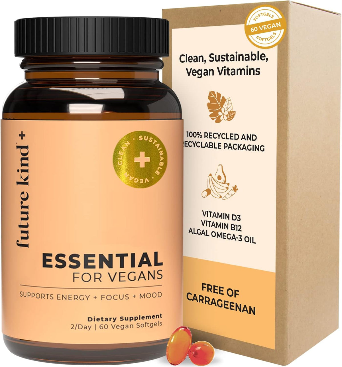 Future Kind 3 in 1 Daily Multivitamin - Vegan B12, D3, and Omega-3 Softgels - 60 Count - görsel 1