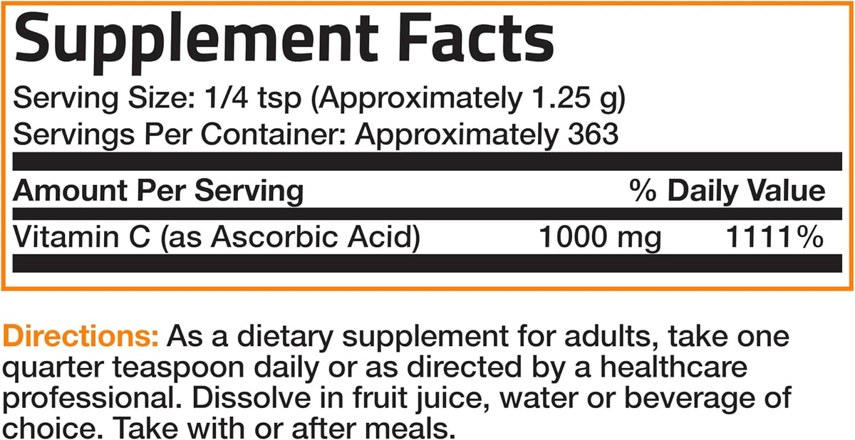 Bronson Vitamin C Powder – Pure Ascorbic Acid, Non-GMO, Fine Crystals – 454 g (1 lb) - görsel 7