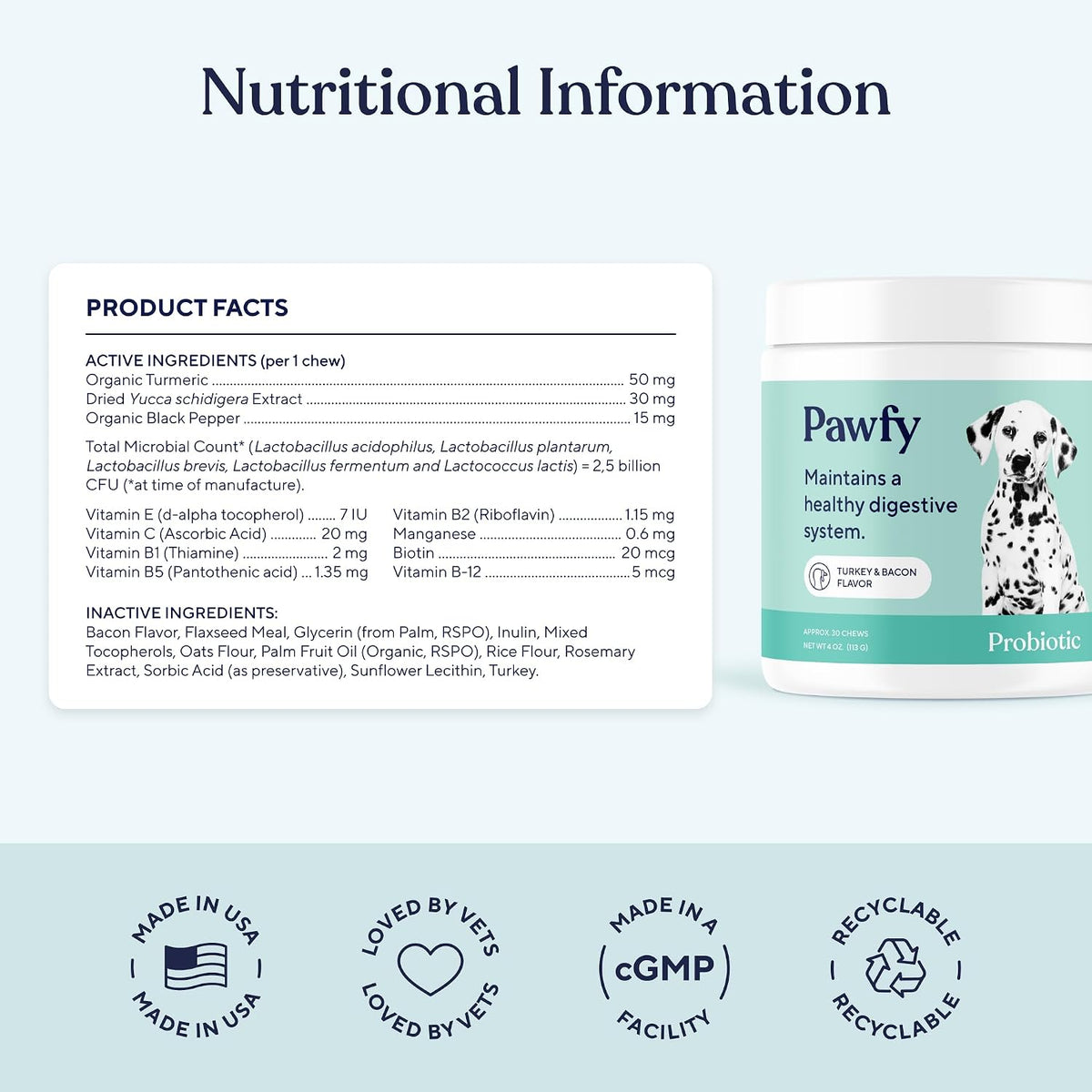 Pawfy Probiotics for Dogs | Supports Digestive Health, Diarrhoea Relief for All Breeds | Promotes Gut Health | Anti-Yeast | Skin and Seasonal Allergy Support - 30 Bacon-Flavoured Chews - görsel 4