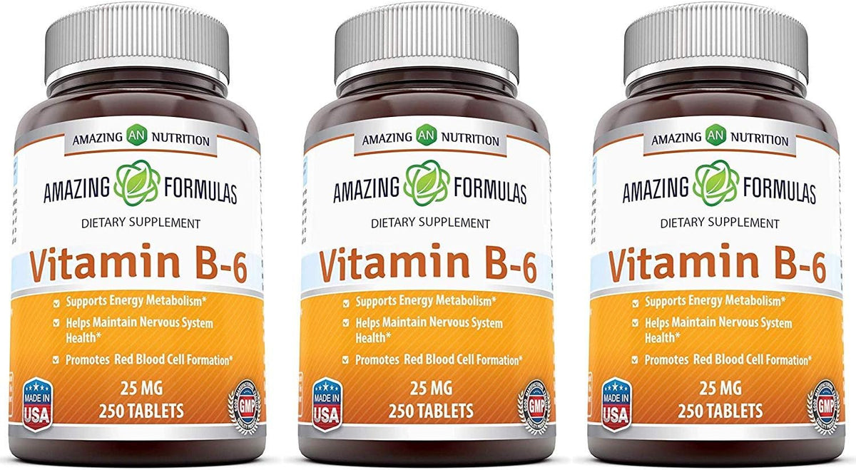 Amazing Formulae Vitamin B6 (Pyridoxine) 25mg, 250 Tablets (3-Pack) - görsel 1