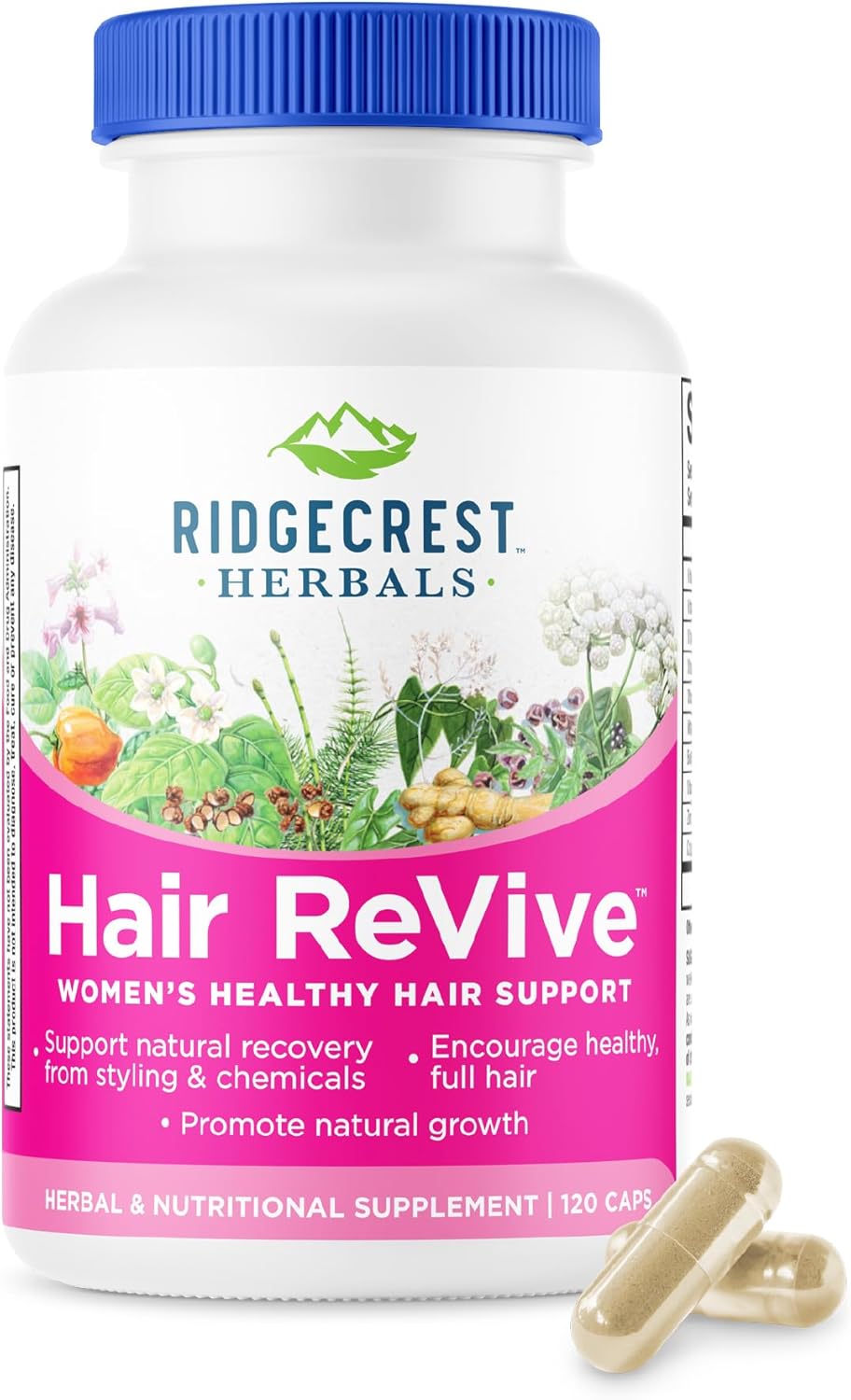 RidgeCrest Herbals Hair ReVive, Nutritional Hair Supplement with Vitamin C, Biotin (6000mcg), Zinc and Copper, Hair Vitamins for Women (120 Capsules, 30 Servings) - görsel 1
