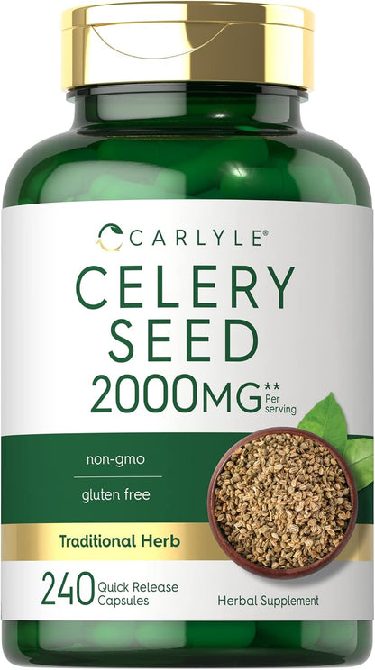 Carlyle Celery Seed Extract Capsules | 240 Count | Traditional Herbal Supplement | Non-GMO and Gluten-free Formula