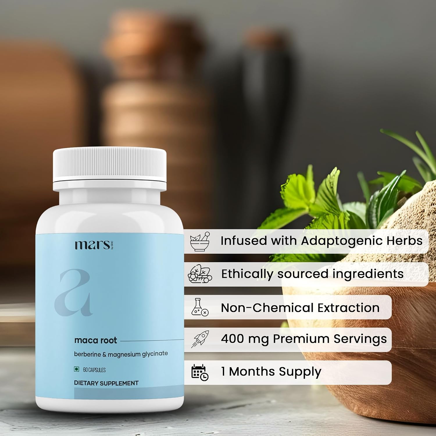 mars by GHC Maca Root Caps (Ginseng): Powered with Magnesium & Berberine - 60 Capsules | Overall Wellbeing | Good Health Company - Pack of 3 - görsel 3