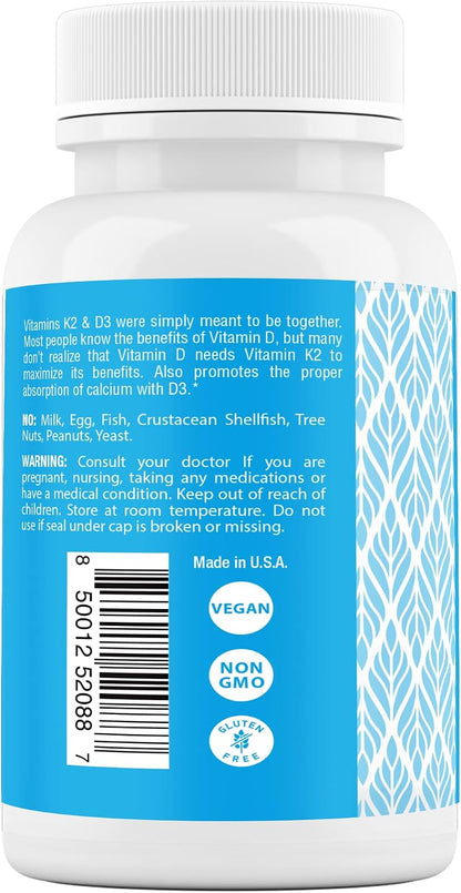 Safrel Vitamin K2 (MK7) 120 mcg + D3 5000 IU per Capsule, Bone, Immune & Heart Health, 120 Capsules