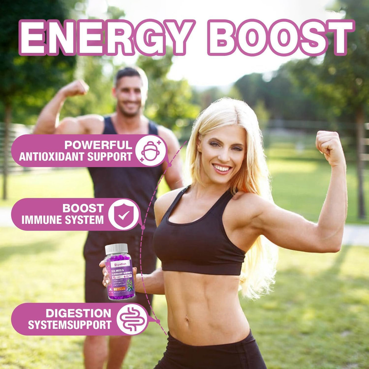 Sea Moss & Elderberry Gummies with Vitamin C and Zinc – Immune & Thyroid Support, 60 Gummies - görsel 4