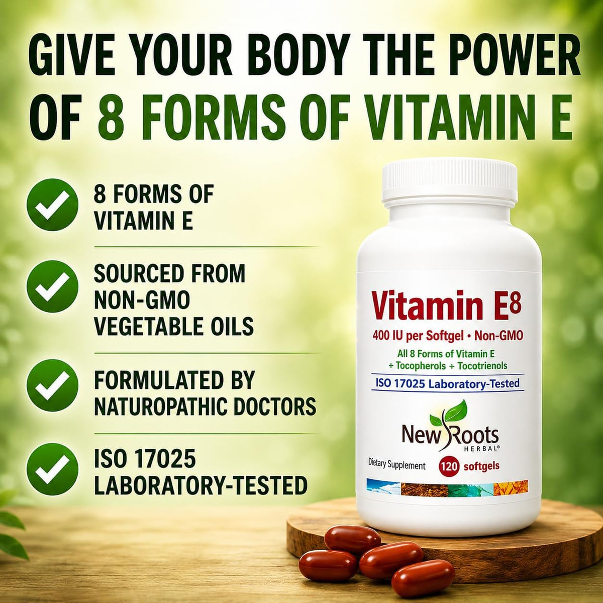NEW ROOTS HERBAL Vitamin E Capsules (400 IU), Vitamin E8 Supplement with All 8 Tocopherols & Tocotrienols for Women and Men (120 Softgels) - görsel 2