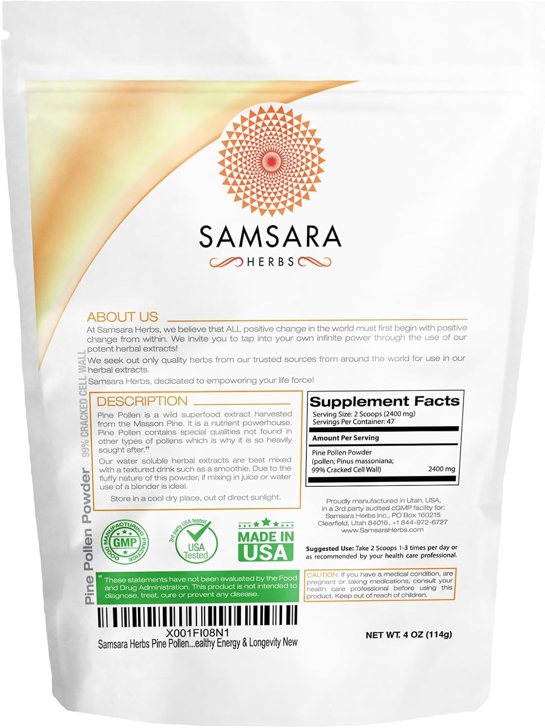 Samsara Herbs Pine Pollen Powder, Wild-Harvested, 99% Cracked Cell Wall (4 oz / 114 g) – Supports Healthy Energy & Vitality - görsel 7